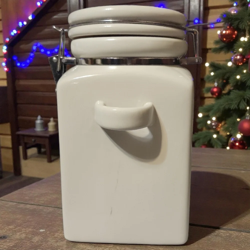 Buchase White Stoneware Canister Jar Stainless Steel Latch Air Tight Sealing Lid